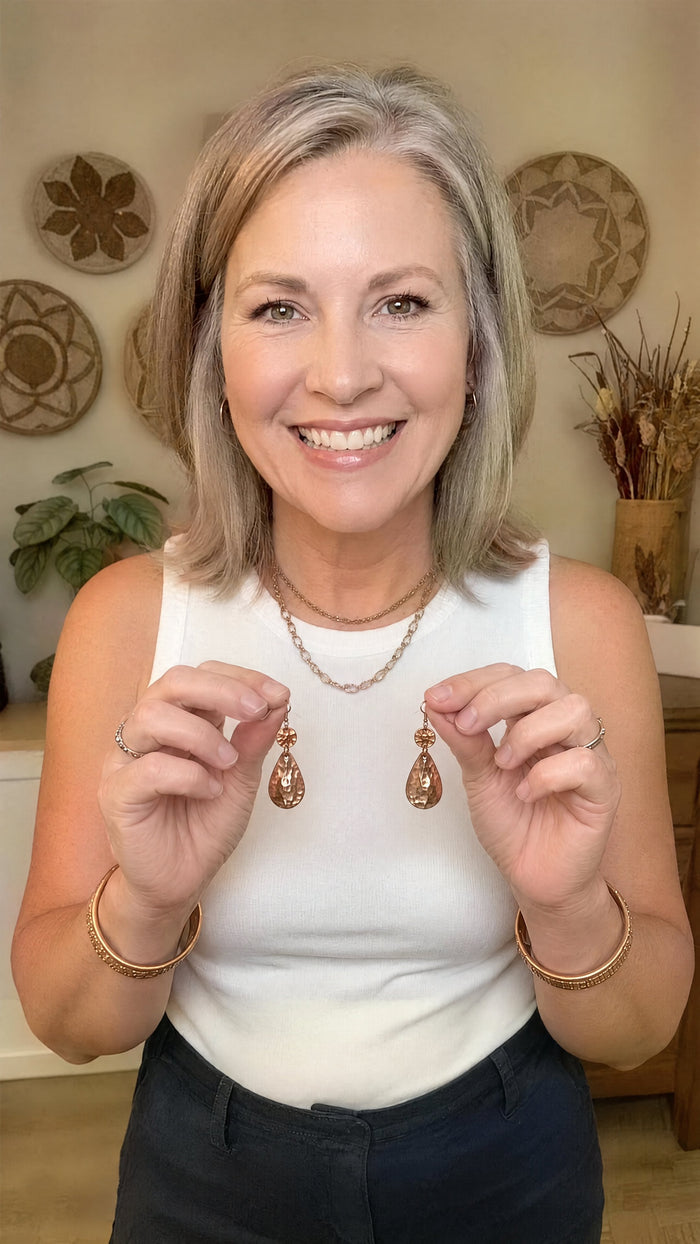 Harlow & Stone customer wearing copper jewelry