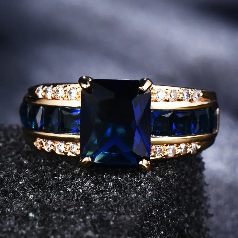 Gold Square-Cut Sapphire Ring
