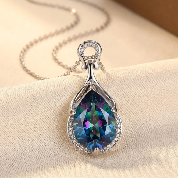 Silver Sapphire Drop Necklace