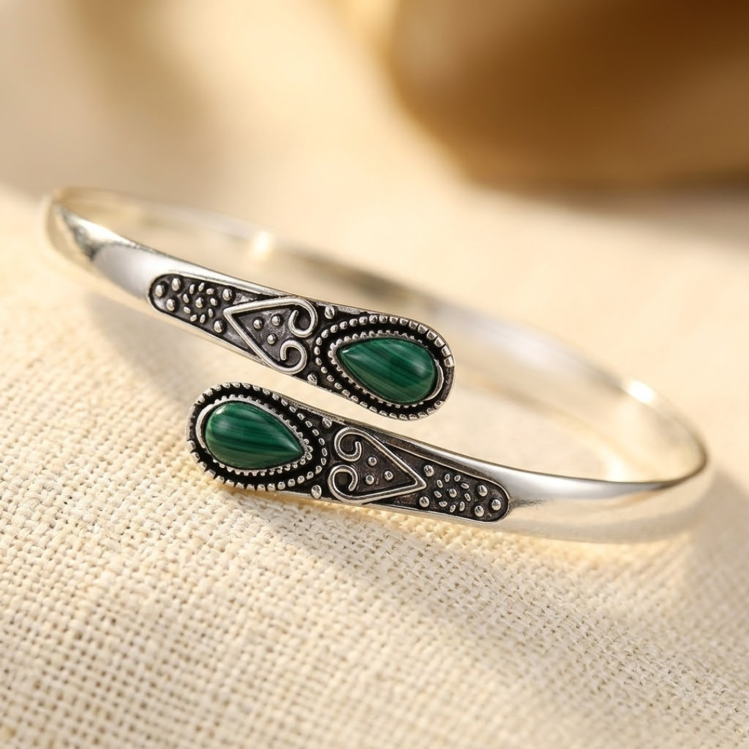 Silver Vintage Emerald Bangle Bracelet