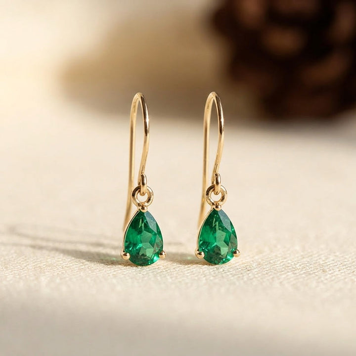 Gold Emerald Drop Earrings
