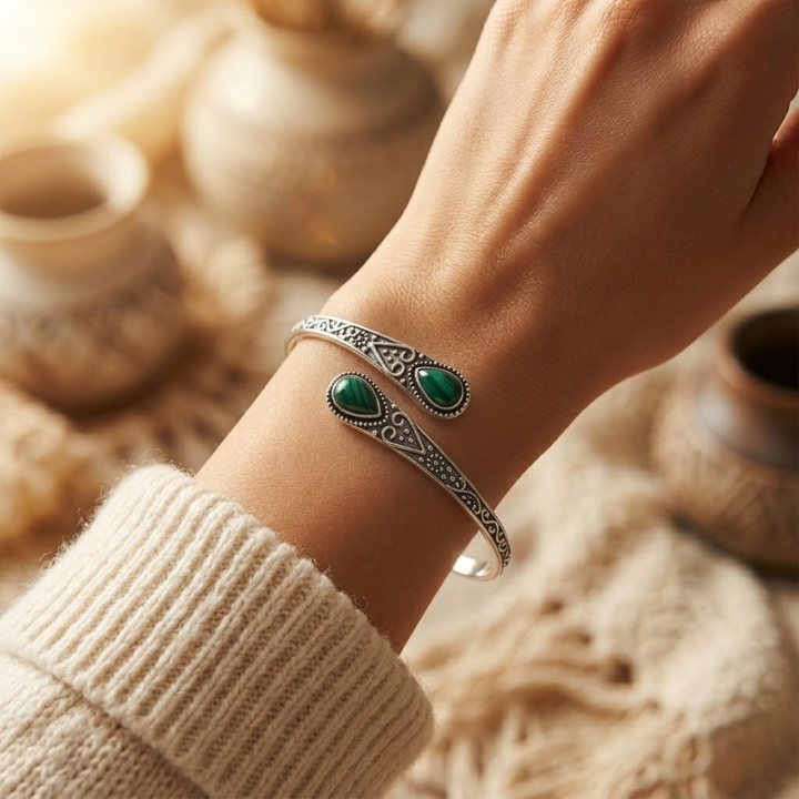 Silver Vintage Emerald Bangle Bracelet