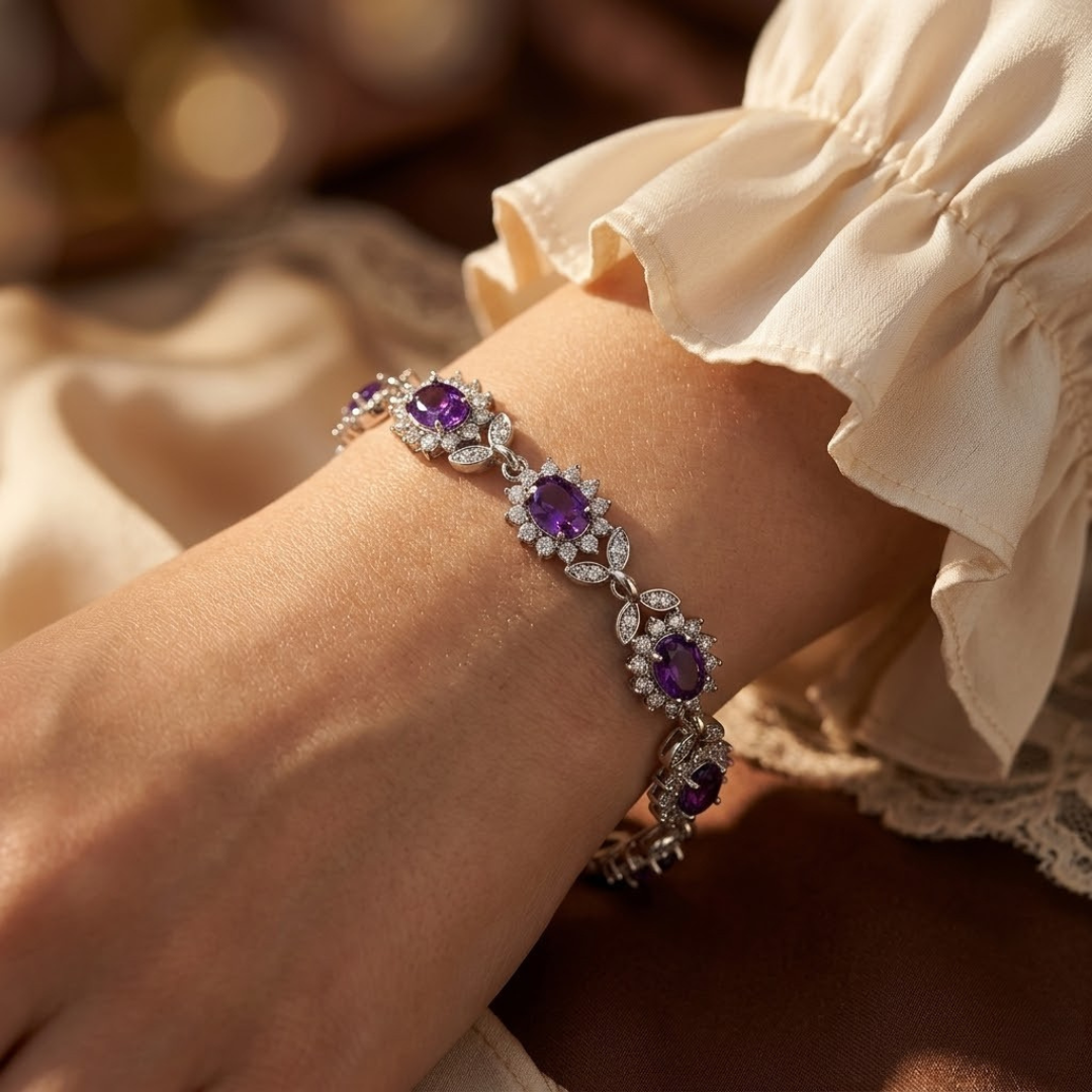 Silver Floral Amethyst Bracelet