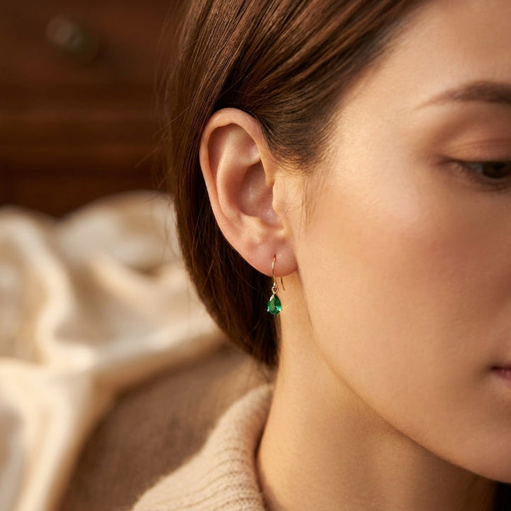 Gold Emerald Drop Earrings