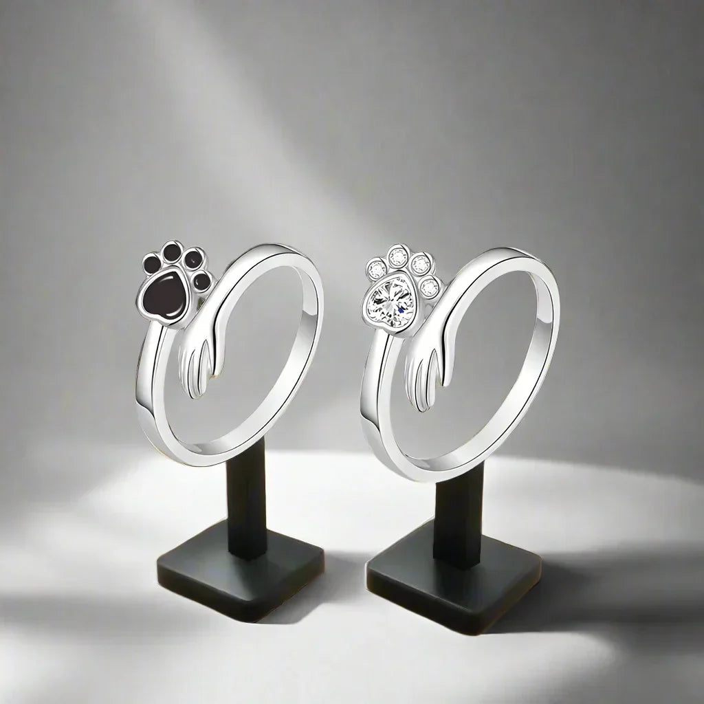 925 Sterling Silver Adjustable Ring – Hand and Paw Print Design