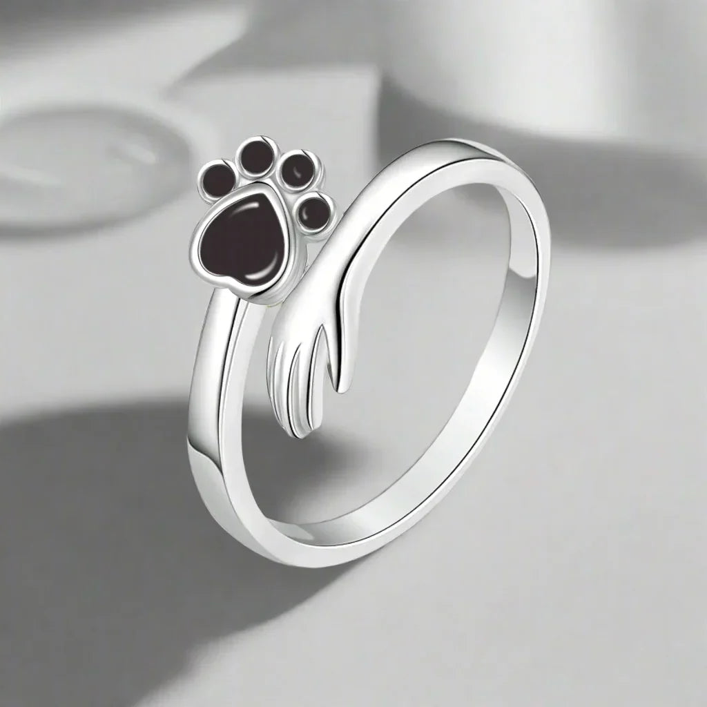 925 Sterling Silver Adjustable Ring – Hand and Paw Print Design