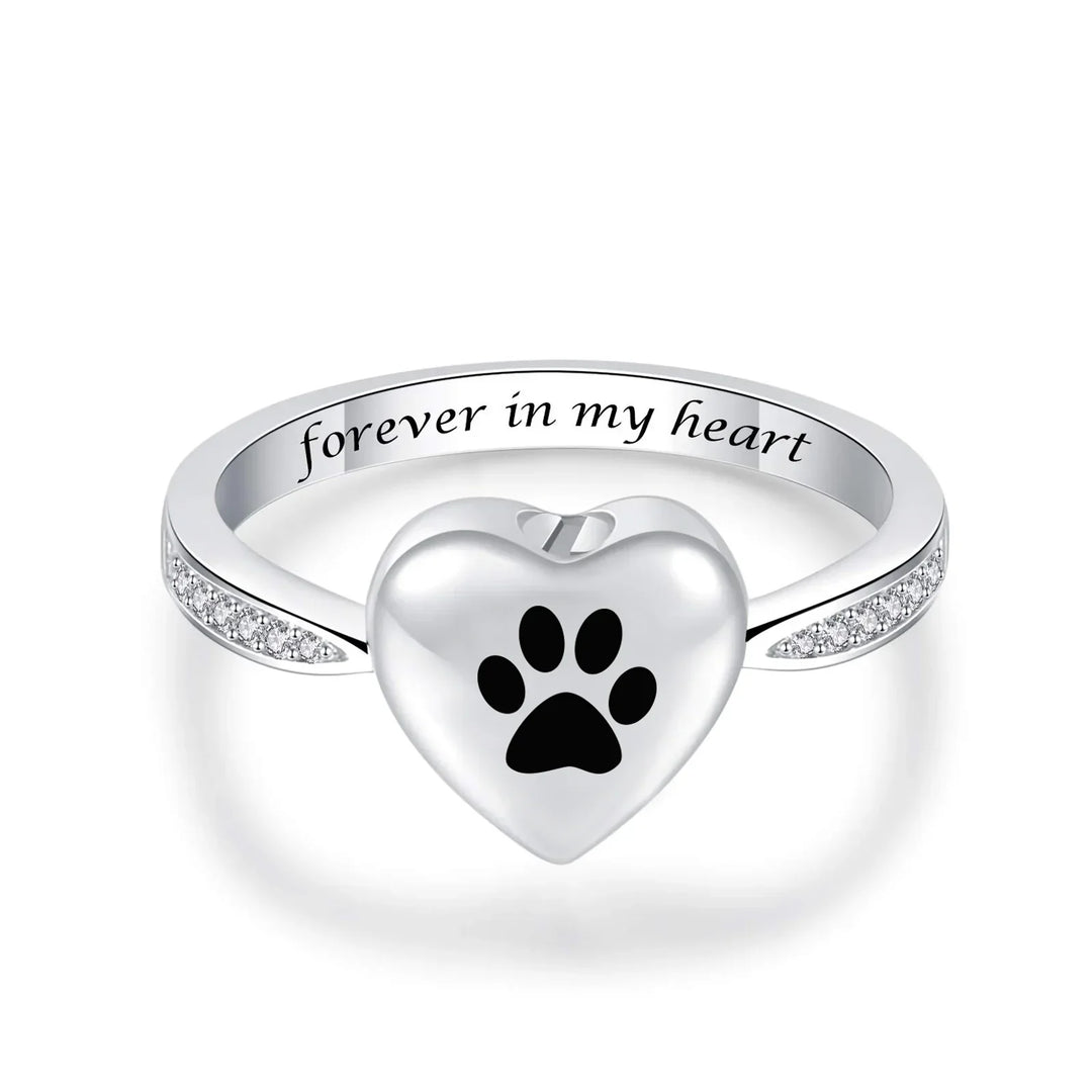 Love Heart Paw Print Urn Ring – Pet Memorial Cremation Jewelry