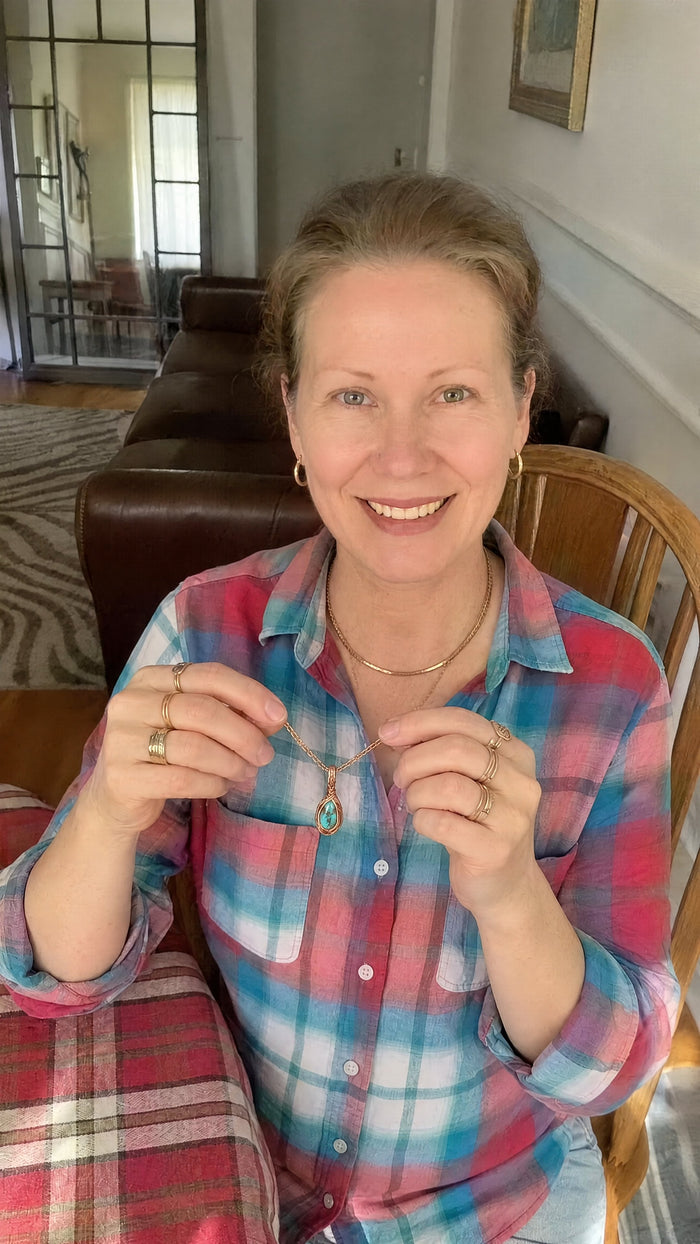 Harlow & Stone customer wearing copper jewelry