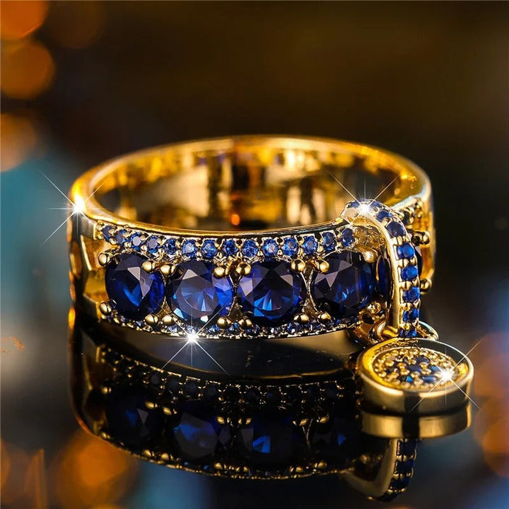 Antique Gold & Blue Crystal Statement Ring