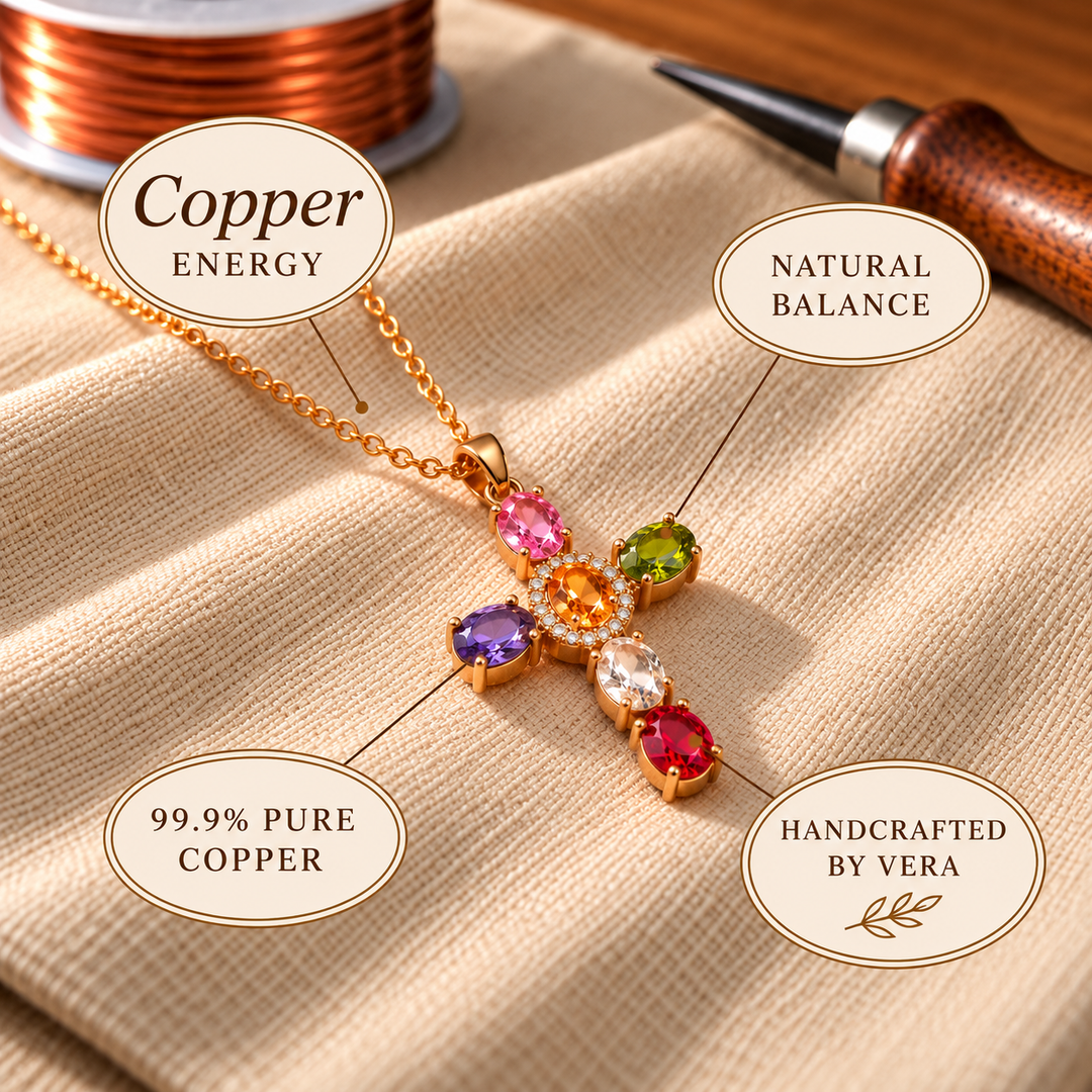Harlow & Stone Cross Copper Zircon-laid Pendant with Chain